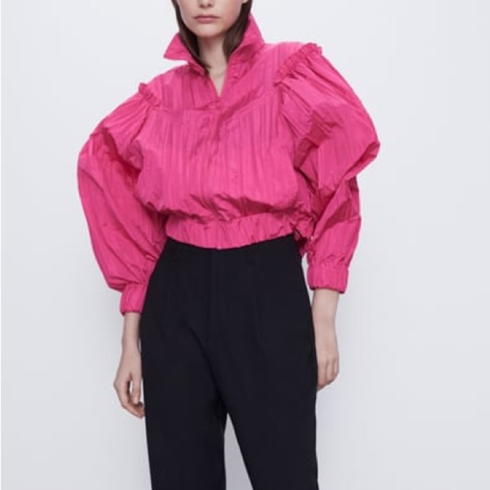 Zara pleated, ruffled jacket Fuchsia NWT - Picture 1 of 5